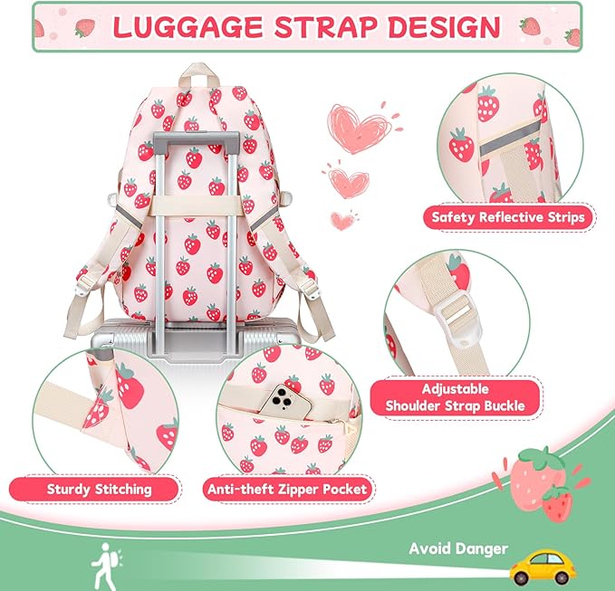 Backpack for Girls 3pcs Set Kids Backpack with Lunch Box Students Kawaii Book Bag for Elementary Primary Middle School Bags - Ita Backpack - Strawberry