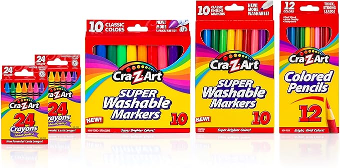 Cra-Z-Art Markers, Crayons, Colored Pencil Back To School Bundle for K-2nd Grade