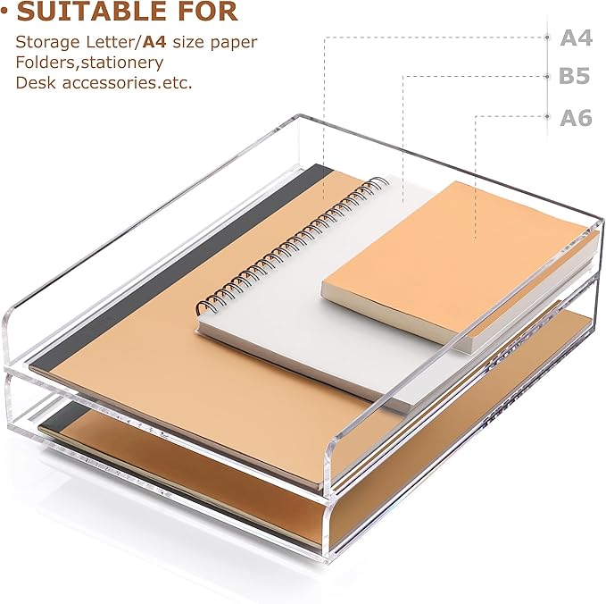 SANRUI 4 Tier Stackable Paper Letter Tray, Acrylic Vertical File Tray A4 Desk Organizer and Accessories Sorter Trays, Clear Workspace Office Supplies Organizers,12inx9.25inx6.6in