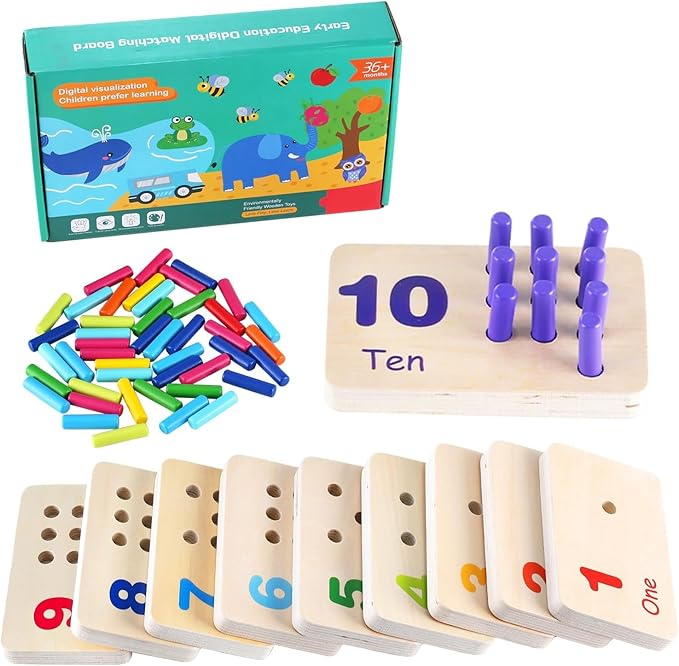 Wooden Counting Numbers Peg Board for Kids, Montessori Math Toy for Toddlers, Math Manipulatives Preschool Early Learning Educational Materials for Kids 3 4 5 6 7