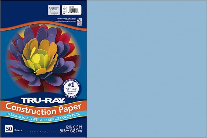 Tru-Ray® Construction Paper, 50% Recycled, 12" x 18", Sky Blue, Pack Of 50