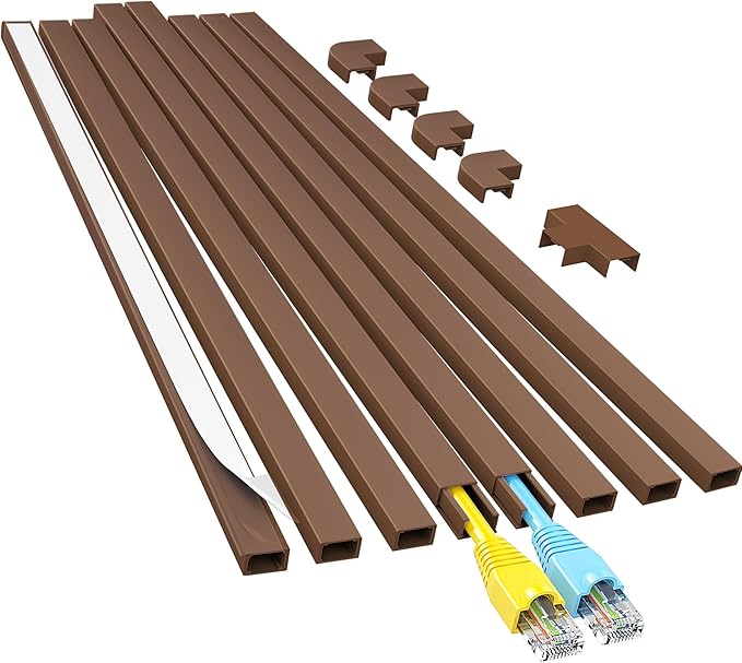 Yecaye Cord Hider, 113in Brown Cord Covers for Wires on Wall, One-Cord Cord Organizer, Easy Install Cable Management Kit, Cord Cover Home Office, W0.59in H0.4in, Brown