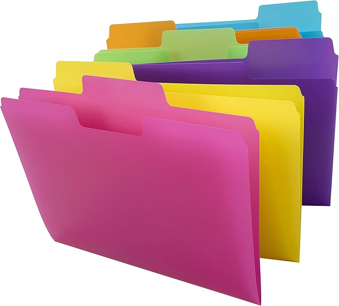 Smead SuperTab Poly Plastic File Folders for Documents, Set of 18 Plastic Folders, 1/3-Cut Tabs, File Folders Letter Size, Assorted Bright Colors, Office Supplies, School Supplies (10515)