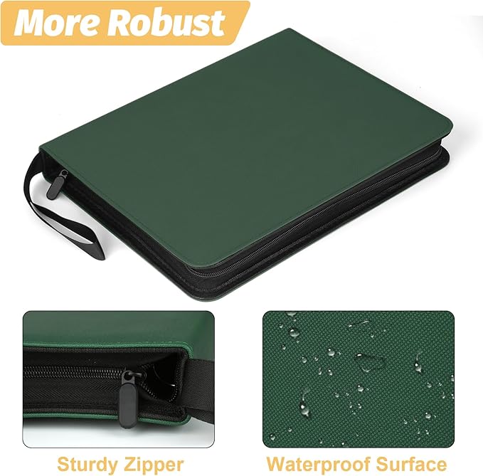 9 Pocket Card Binder, Premium Zip Trading Card Binder, 720 Double Sided Pocket PU Card Collection Binder, Collector Card Album, Card Folder for MTG, TCG, Sports Cards, Game Cards (DARK GREEN)