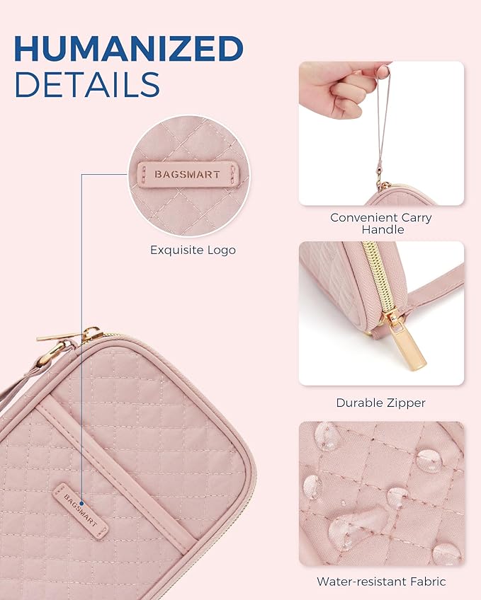 BAGSMART Cord Organizer Travel Cable Organizer Bag Tech Electronic Organizer Travel Case, Travel Essentials for Charger, Cable, Phone, Flash drive, Single Layer - Pink