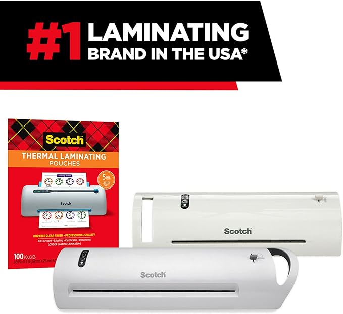3M Thermal Laminating Pouch Variety Pack, 110 Assorted Clear Pouches (6 Sizes, from Small ID 2.52" x 4.25" to Letter 9" x 11.4"), 3 mil & 5 mil for Documents, Photos, Cards, Badges
