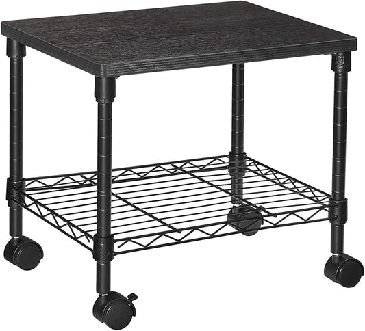 SONGMICS 3 Tier Wide Printer Stand with Wheels, Rolling Printer Table Cart with Metal Storage Shelf, for Home and Office, 16.1 x 12.2 x 15 Inches, Black ULGR301B01