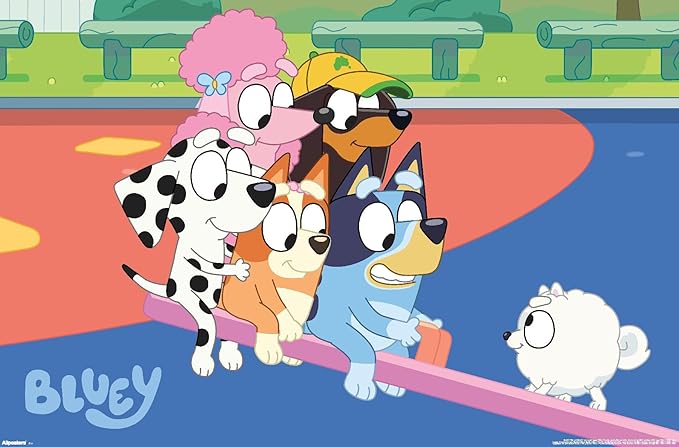 Bluey (2018) - Bluey and Friends See Saw Fun Wall Poster, 34L" x 22.4W", Premium Unframed Version