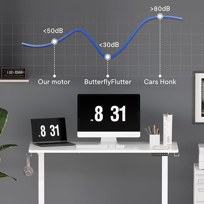 FLEXISPOT Standing Desk Electric Height Adjustable Desk with 40 x 24 Inch Splice Board, Home Office Computer Workstation, White Top + White Frame