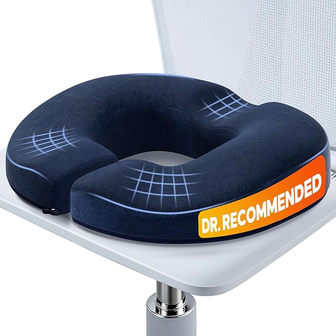 Benazcap Donut Pillow Seat Cushion, Donut Chair Cushions for Postpartum Pregnancy & Hemorrhoids, Memory Foam Seat Chair Cushion for Sciatica & Hip & Coccyx Pain Relief-Blue