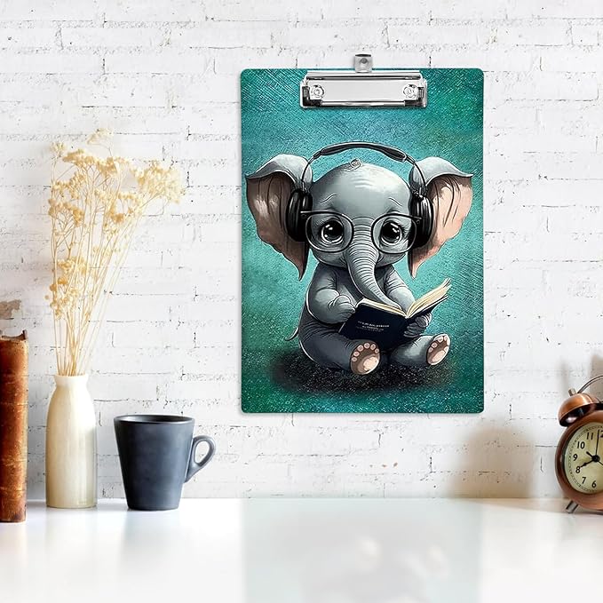 Plastic A4 Clipboards, Cute Fashion Clipboard Decorative, 12.2" x 8.7" Standard A4 Size Clipboards, Plastic Acrylic Clipboard for Teacher, Social Worker, Students,Women, Office Supplies(Elephant)