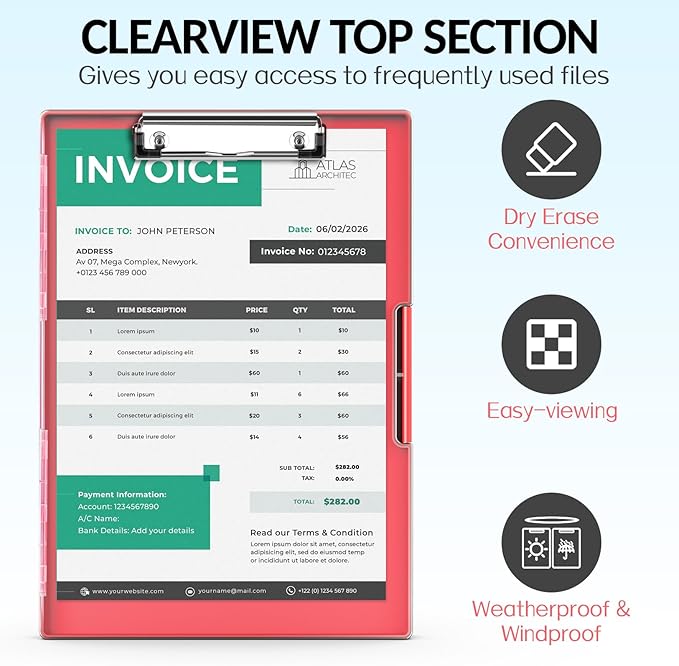 Sooez Clipboard with Storage, Heavy Duty Cleaview Clip Boards 8.5x11 with Dual Storage, Dry Erase Plastic Nursing Clipboard, High Capacity Clipboards Folder for Teacher Nurse, School & Office Supplies