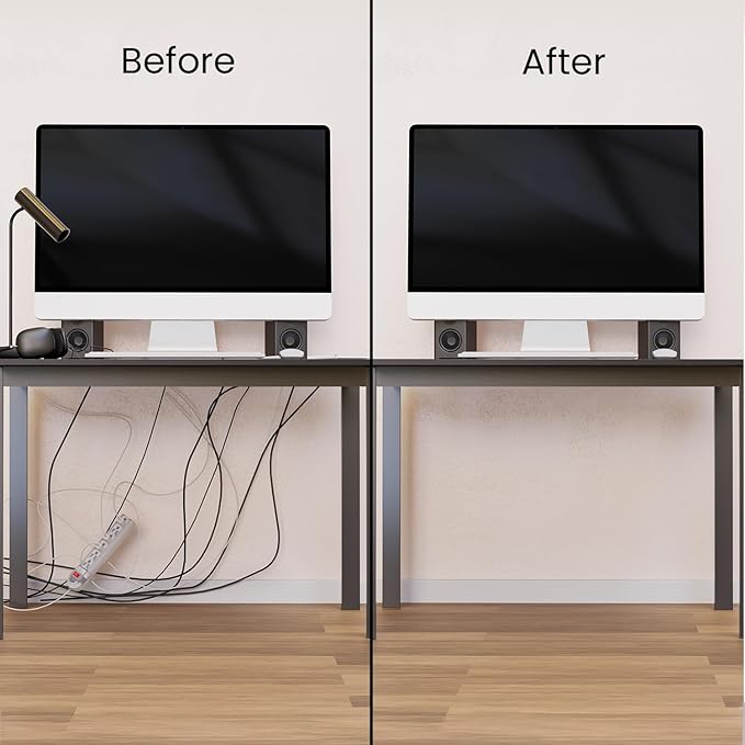 EVEO Cable Management Under Desk Kit (6 Units) - Under Desk Cable Management Cord Hider, Cable Hider Cord Management, Cable Organizer, Cable Raceway | Self-Adhesive 96'' J Channel 6X16 - Black