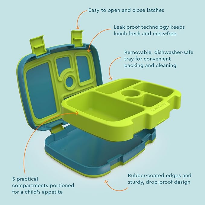 Bentgo Kids Prints Leak-Proof, 5-Compartment Bento-Style Kids Lunch Box - Ideal Portion Sizes for Ages 3-7, Durable, Drop-Proof, Dishwasher Safe, & Made with BPA-Free Materials (Submarine)
