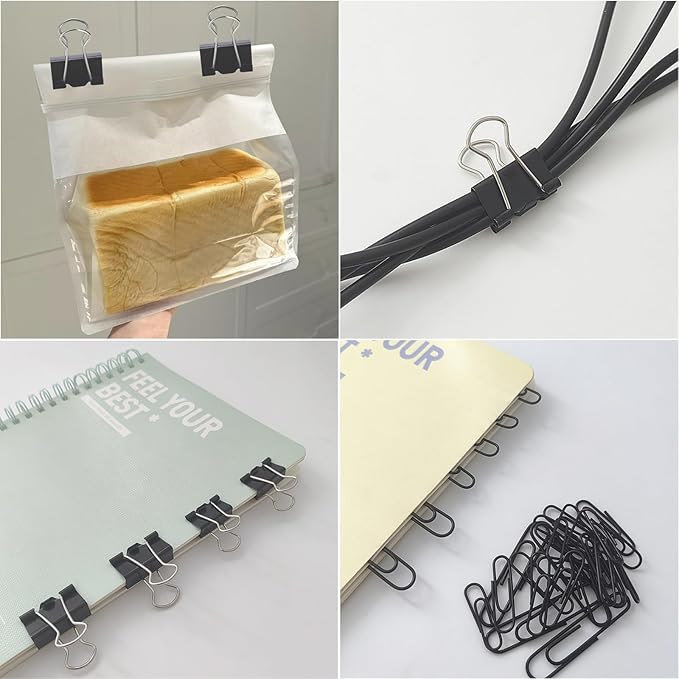 Black Paperclips Office Supplies Set Small Medium Large Paper Clips and Binder Clips Assorted Sizes for Home, School and Office Supplies