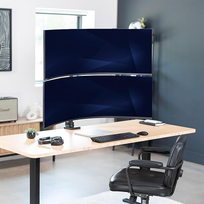 VIVO Dual Ultra-Wide Monitor Extra Tall Desk Mount for up to 49 inch Ultrawides, Clamp-on Adjustable Stand Holds 44 lbs per Screen, VESA up to 100x100mm, Black, STAND-V120T