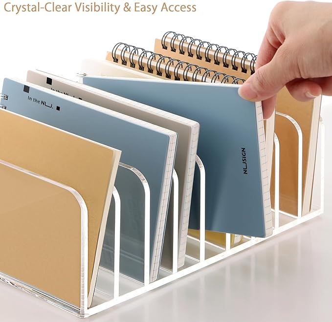 SANRUI Mail Organizer, Clear Acrylic Desk Organizer,Letter Holder for Desk,9-Compartment Small File Holders Paper Organizer Mail Sorter for Office,Home, School