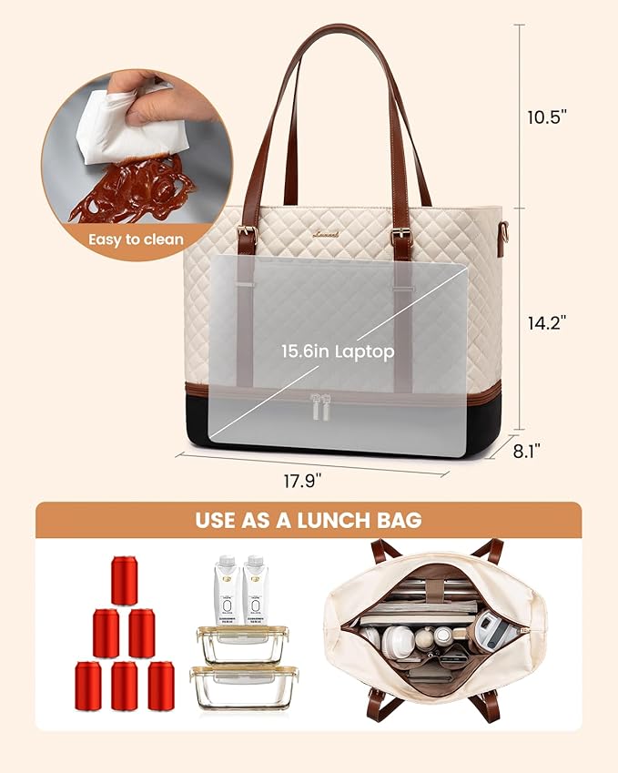 LOVEVOOK Lunch Tote Bag for Women, 15.6 Inch Laptop Work Bag With Lunch Compartment & Large Cup Holder, Lightweight Work Briefcase for Travel, Bussiness, Teacher