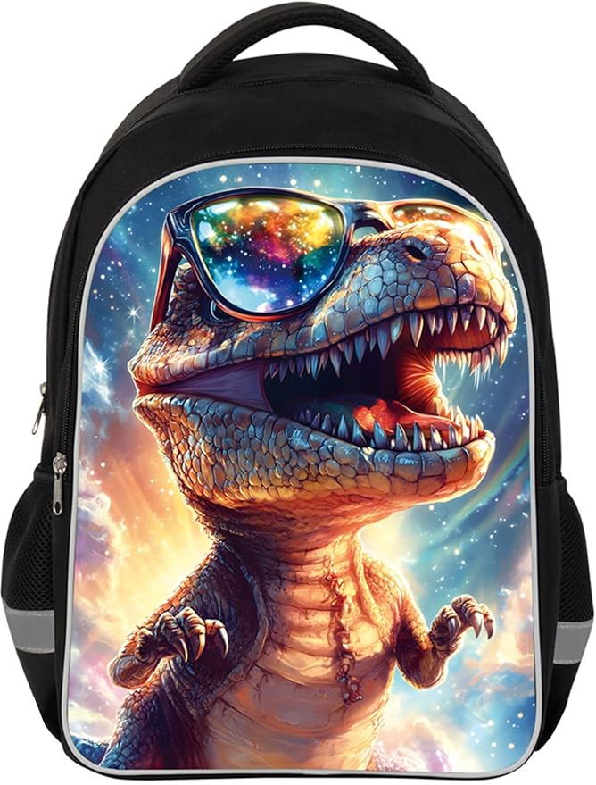 Kids Backpack Lightweight Durable Medium Teens Kids Backpack for School Boys and Girls Bookbag with Adjustable Shoulder Straps & Padded Back 17 Inch School bags with 3D Reflective Dinosaur Cartoon