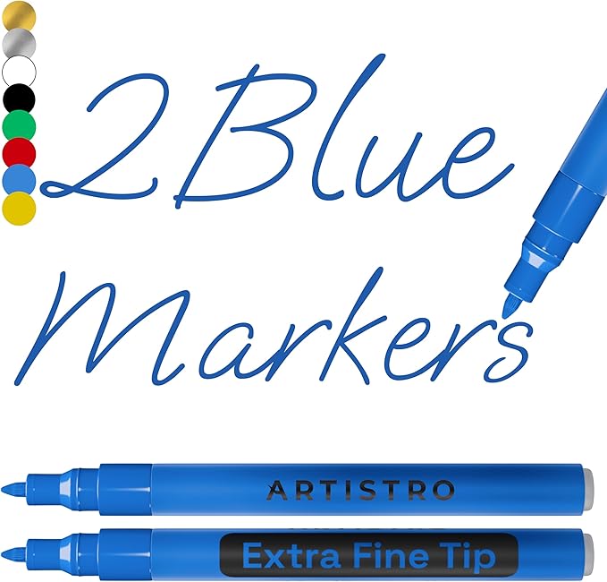 ARTISTRO 2 Blue Acrylic Paint Markers - 0.7mm Extra Fine-Tip Paint Pens - Perfect for Crafting, Art Projects, & More