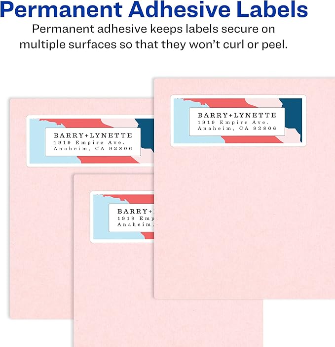 Avery White Return Address Labels | Printable | Sure Feed Technology | Permanent Adhesive | 800 Labels, Pack of 5