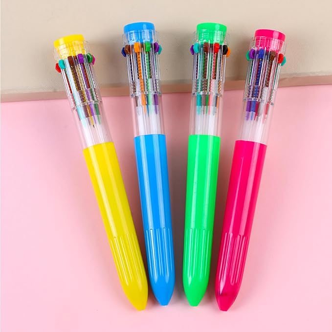 HeTaoCat Multicolor Pens 3 Pack 0.5mm 10-in-1 Retractable Ballpoint Pens - 10 Colors Transparent Barrel Ballpoint Pen for Office Supplies (Red)