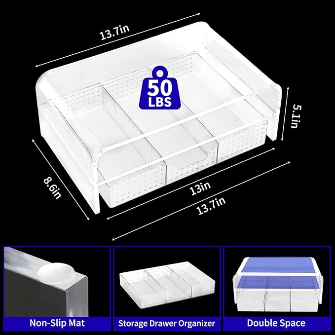 OPNICE Acrylic Clear Desk Organizers and Accessories, 2-Tier Computer Monitor Stand Riser with Drawer, Laptop Stand, Office Desk Accessories for Office Supplies, Transparent
