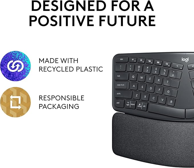 Logitech Ergo K860 Wireless Ergonomic Keyboard - Split Keyboard, Wrist Rest, Natural Typing, Stain-Resistant Fabric, Bluetooth and USB Connectivity, Compatible with Windows/Mac, Black