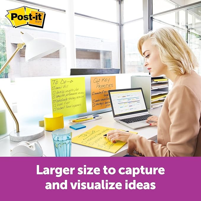 Post-it Super Sticky Big Notes, 11 in x 11 in, 1 Pad, 2X The Sticking Power, Neon Orange (BN11O)