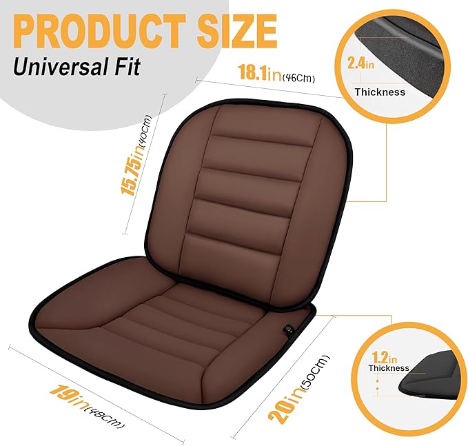 kingphenix Car Seat Cushion with Lumbar Support Pillow: Enhanced Comfort Memory Foam Design for Pain Relief, Ideal for Drivers and Office Use - Ergonomic Lumbar Comfort for Long Sitting - Brown