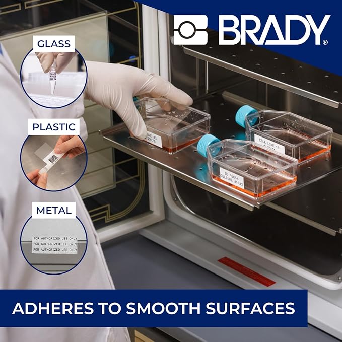 Brady Authentic (M5-112-490) FreezerBondz™ Cryogenic Matte Polyester Labels 0.375" H x 1.25" W Black on White, 360 Labels. for use with The BMP51 and M511 Label Printers