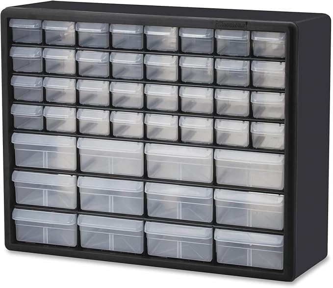 Akro-Mils 44-Drawer Plastic Drawer Storage Cabinet for Garage Organization, Bead Organizer, Building Bricks Storage, Teacher Toolbox, Makeup Organizer, 20" W x 6" D x 16" H, 10144 Black