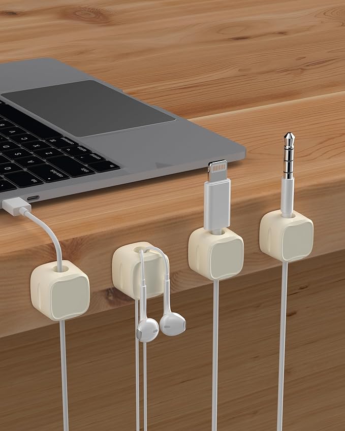 Magnetic Cable Clips, Adjustable Cord Holder Management, Adhesive Wire Keeper Organizer for Home Office Desk Phone PC Car Wall Desktop Nightstand Appliance (9-Pack Beige)