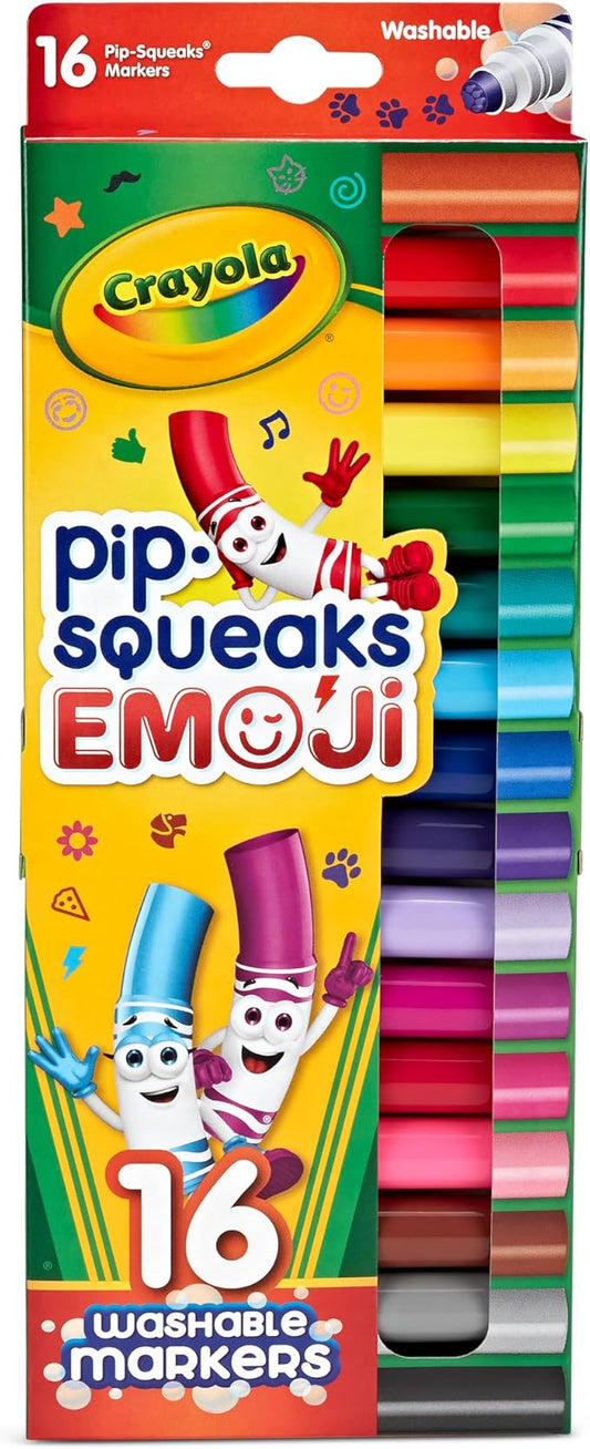 Crayola Emoji Pip Squeaks Washable Markers (16ct), Toddler Mini Stamper Marker Set, Coloring Supplies for Toddlers, Gift for Kids