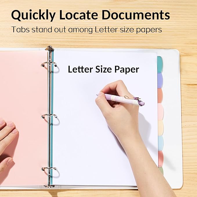 Sooez 8 Tabs Long-Lasting Plastic Write & Erase Large Tabs Dividers for 3 Ring Binder, Aesthetic Cute Pastels Binder Dividers for Student, Teacher, Office, Home Organizers, 2 Sets, Pastels Color