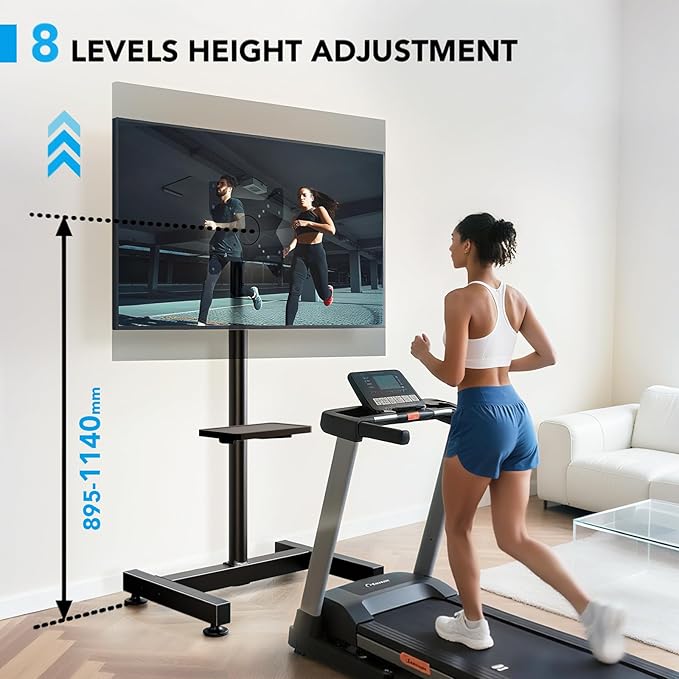 Floor TV Stand with Mount for 13-50 inch Screens, Tilting and Height Adjustable Floor Monitor Stand Mount, Portrait to Landscape, Portable TV Stand with Shelf Holds up to 77lbs Max VESA 200x200mm