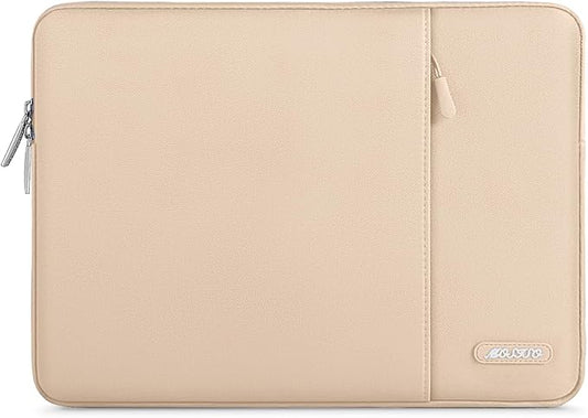 MOSISO Laptop Case 16 inch, 15-15.6 inch Laptop Sleeve Compatible with MacBook Pro 16 M4 M3 M2 M1, HP Acer Dell Lenovo ASUS Notebook, Polyester Vertical Computer Sleeve Bag with Pocket, Apricot