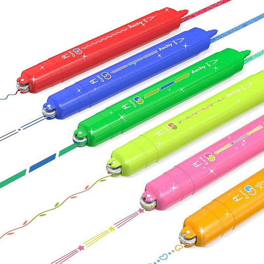 AECHY Dual Tip Glitter Highlighters Set, 6 Colors-Changing Fun Line Style Pens for Writing, Drawing, Sparkle Markers Ideal for Students, Artists, Journaling, Office & School Supplies(6 Pack)