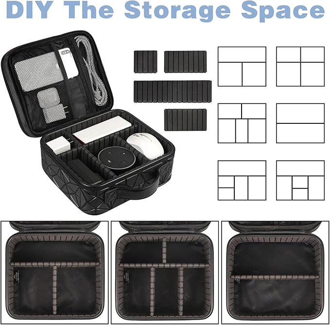 MATEIN Cable Organizer Bag, Waterproof Travel Electronic Storage, Shockproof Portable Double Layer Tech Bags Carrying Case for Cord, Earbuds, Charger, SD Card, DJ Gifts, Black
