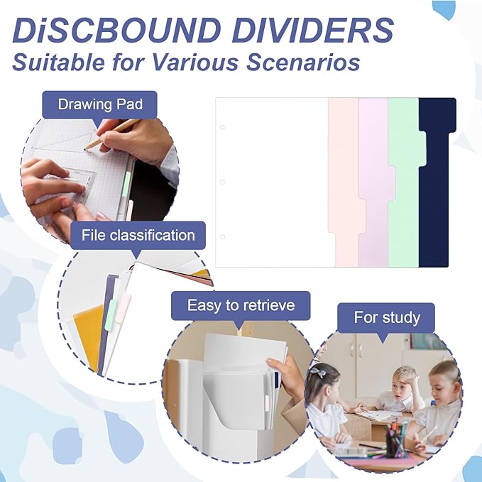 (5.5 x 8.5 inch) 15 Tab 3 Hole Punch Dividers with Tabs Disc Bound Dividers Junior Size discbound Notebook Accessories 5 Color for Office Meeting