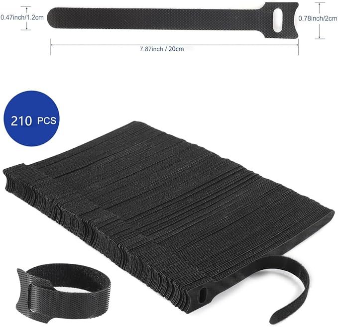 Reusable Cable Ties, 210 PCS 8 Inches Adjustable Cord Straps Wire Organizer Cord Wrap and Hook Loop Cable Management