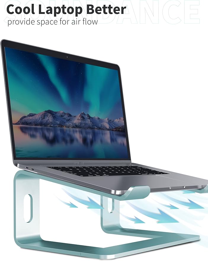 SOUNDANCE Laptop Stand, Aluminum Computer Riser, Ergonomic Laptops Elevator for Desk, Metal Holder Compatible with 10 to 15.6 Inches Notebook Computer, Aquamarine