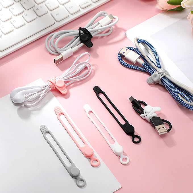 Nuanchu 40 Pcs Silicone Cable Ties Reusable Holder Adjustable Straps Multipurpose Charging Cable Organizer for Fastening Charging Cords Wires(4.17 Inch,Gray)