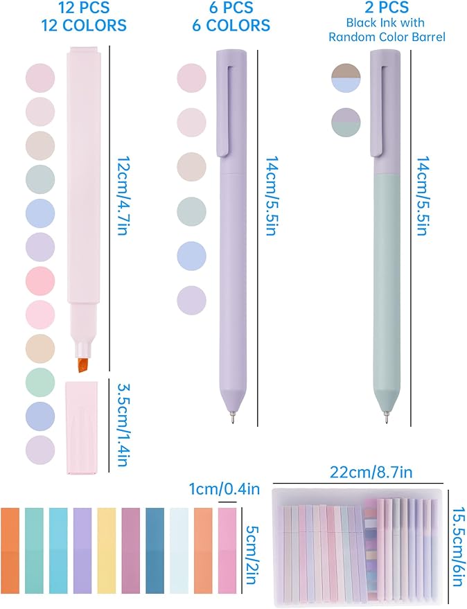 NiArt Bible Highlighters and Pens No Bleed, Morandi Colors 12 Highlighters + 8 Gel Pens + 200 Sticky Notes, Ergonomic Design with Fade-Resistant Soft-Toned Pastel Ink for Journaling