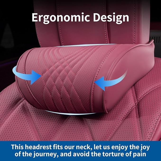Car Headrest Memory Foam Neck Pillow for Driving with Leather Cover Soft Comfortable Seat Head Pillow Cushion for Most Cars SUV Sedan Home Office Red (1PC)