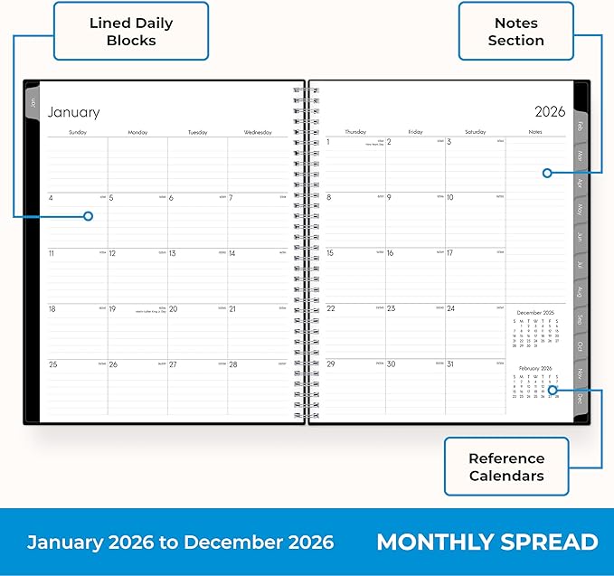 Blue Sky 2026 Weekly and Monthly Planner Calendar, Includes January 2026 - December 2026, 8.5" x 11", Flexible Cover, Wirebound, Laminated Tabs, Storage Pocket, Enterprise
