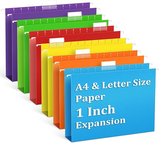 V-Opitos 6 Pack 1 Inch Expansion Hanging File Folders, Letter Size Hanging Folders with 1/5-Cut Adjustable Tab, Extra Capacity Hanging File Folders, Ideal School Classroom, Office Supplies