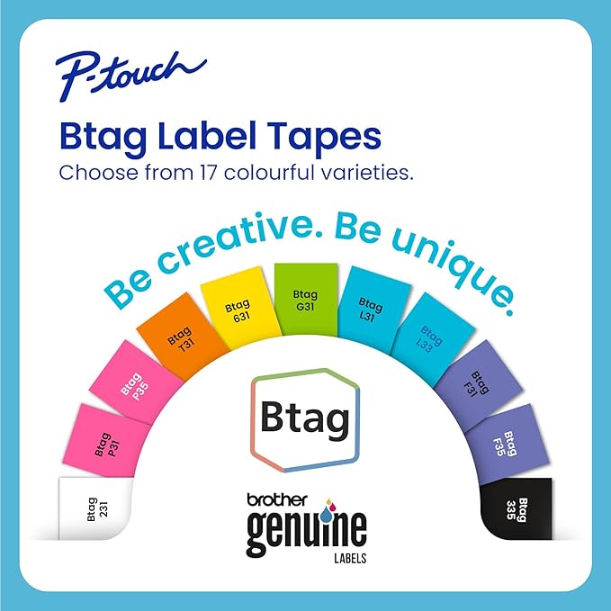 Brother Genuine P-Touch Btag BTAGP35 Black Print on Pink Label Tape ~1/2in by 13.1ft (12mm x 4m). (Works Only with Brother PT-N10, PT-N20, PT-N25BT Label Makers)