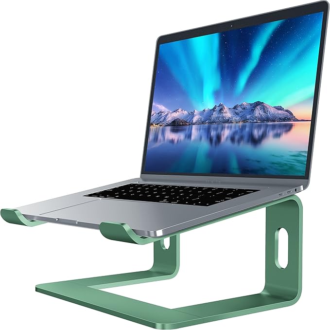 SOUNDANCE Laptop Stand, Aluminum Computer Riser, Ergonomic Laptops Elevator for Desk, Metal Holder Compatible with 10 to 15.6 Inches Notebook Computer, Green