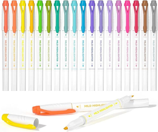 Shuttle Art Pastel Highlighters, 18 Colours Dual Tip Highlighters, Highlighter Markers Assorted Colours, Perfect for Colouring, Underlining, Highlighting, Journaling in School Office Home